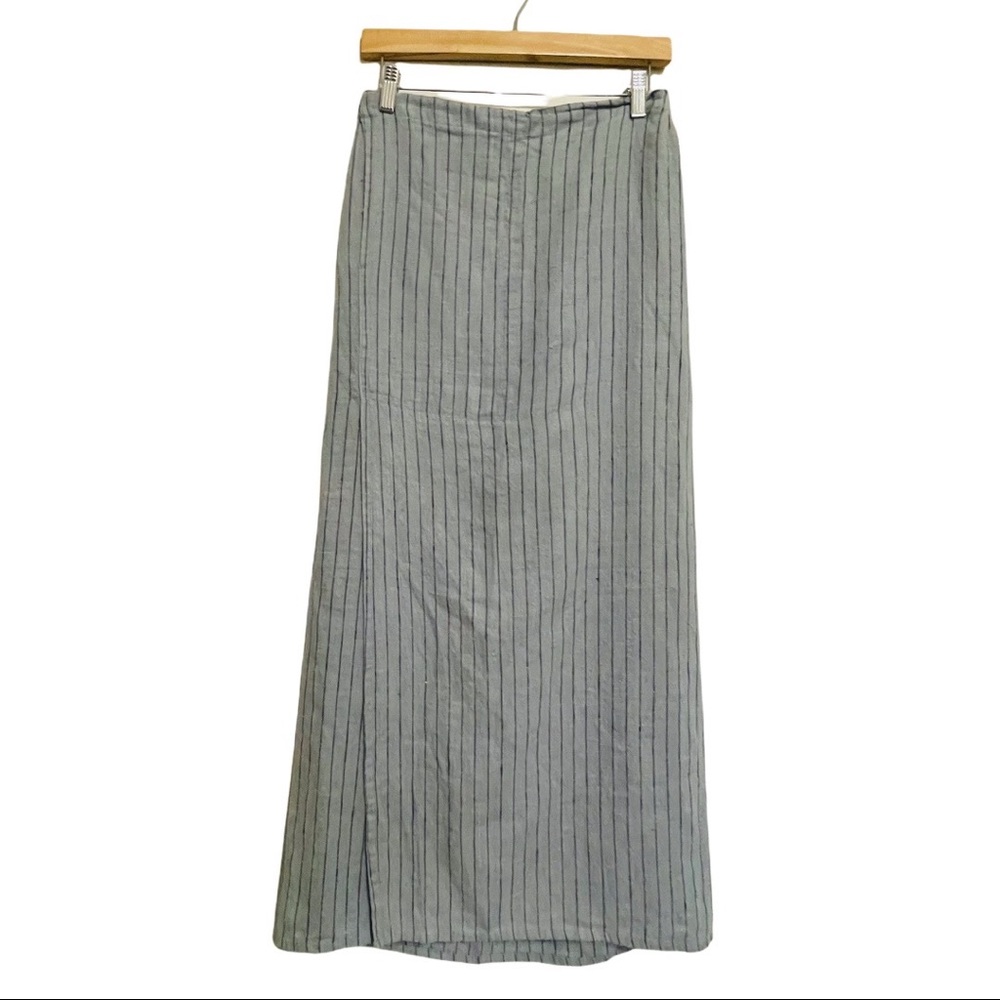 VTG FLAX Jeanne Engelhart Long Maxi Linen Skirt Gray Pinstriped Small